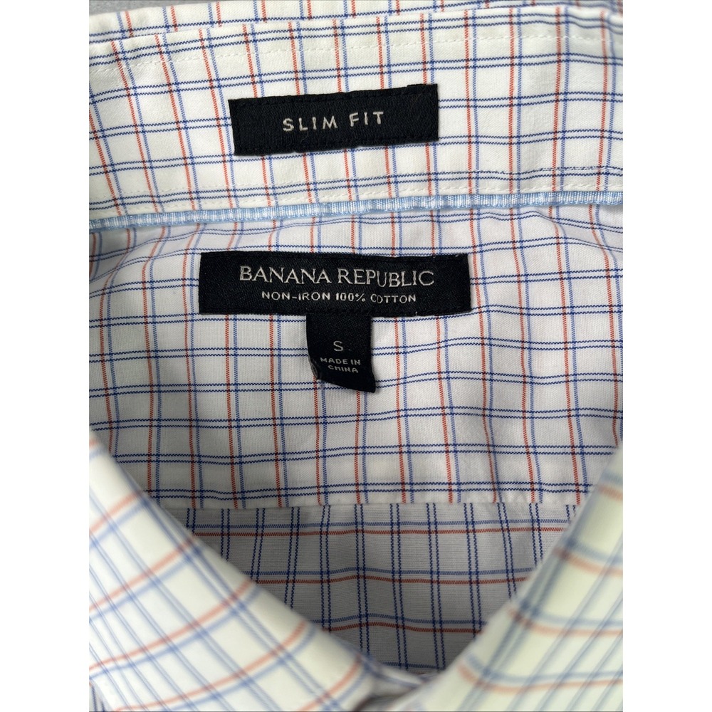 Banana Republic Dress Shirt Mens Small Blue Check Tailored Slim Fit Non Iron LS - Picture 7 of 16